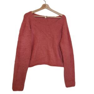 Pilcro Anthropologie Womens Fuzzy Cropped Eyelash‎ Sweater Size Large Pink Boho